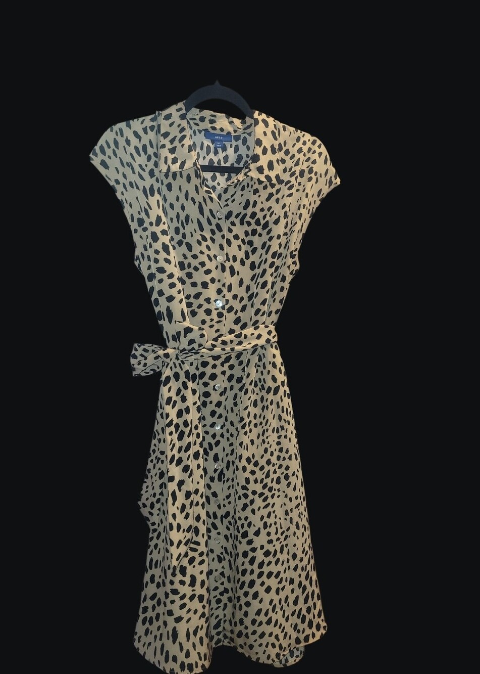 Apt. 9 Beige Dress with Black Spot Print and Tie Belt